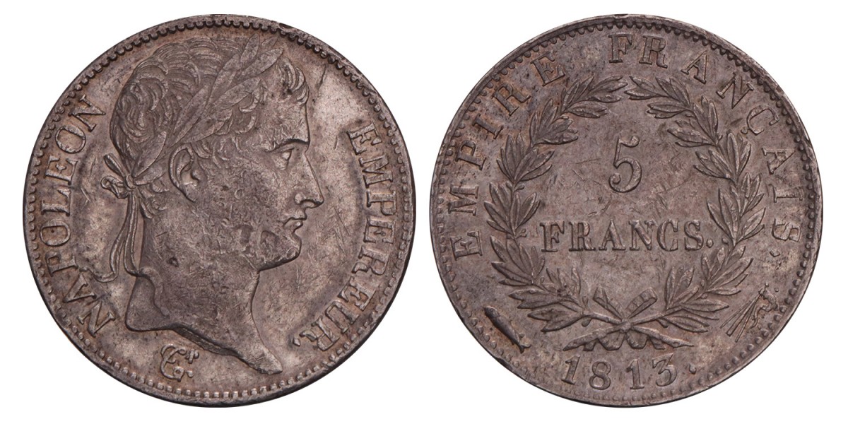 5 Francs Napoleon 1813. Prachtig +.