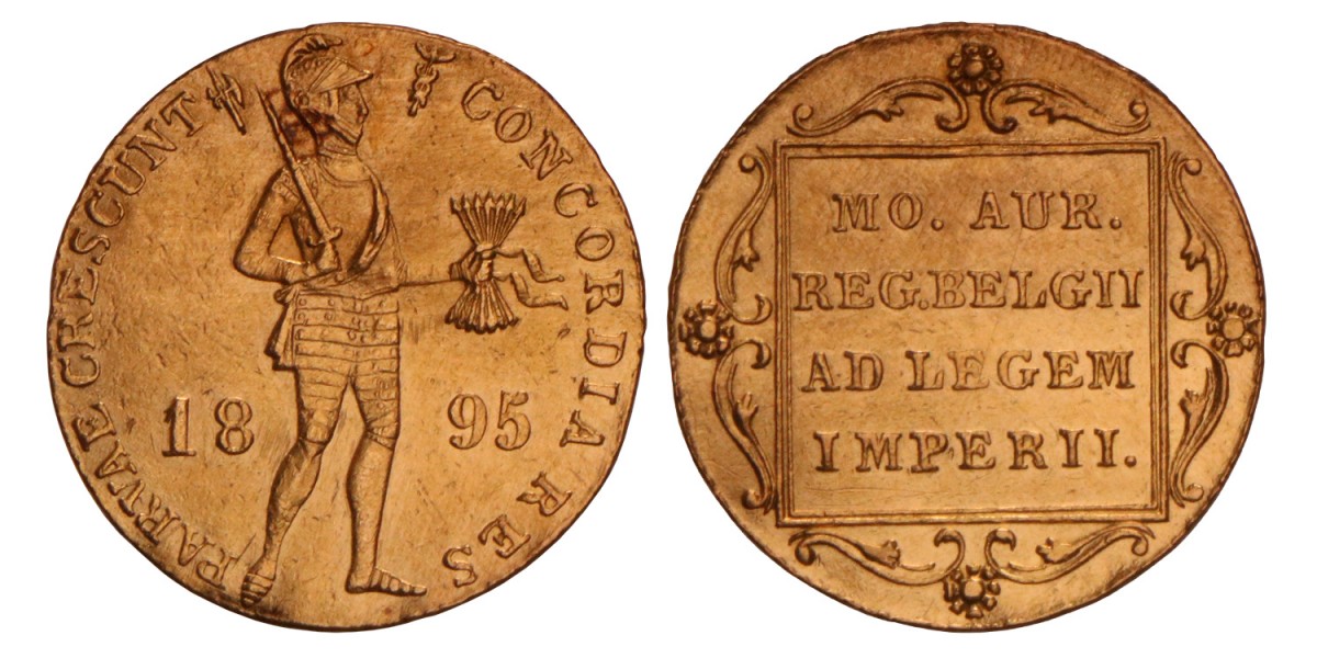 Gouden dukaat Wilhelmina 1895. Zeer Fraai +.