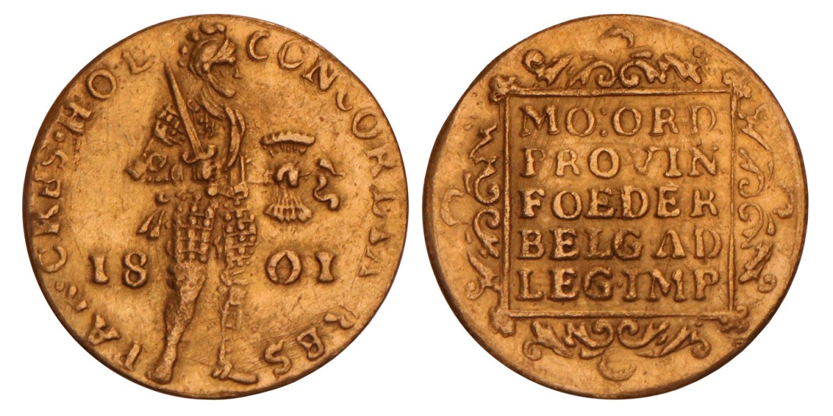 Gouden dukaat Holland 1801. Zeer Fraai / Prachtig.