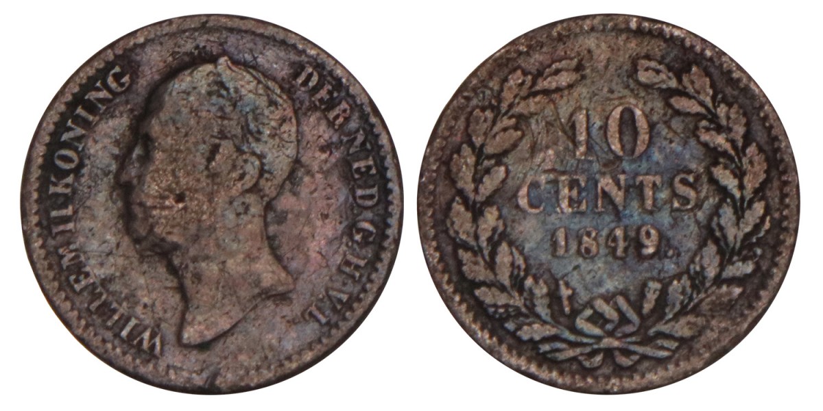 10 Cent Willem II 1849 met punt. Fraai.