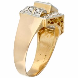 Geelgouden Art Deco tank ring, met 21 roos geslepen diamanten - 18 kt.