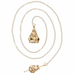 Geelgouden chatelaine ketting met twee signetten - 14 kt.