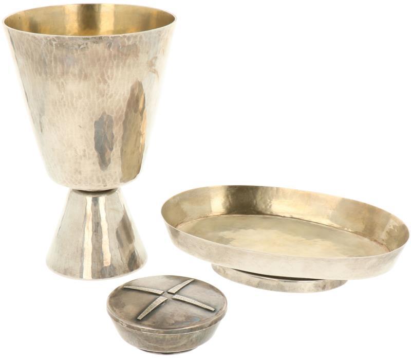 (3) Delige Miskelk & Hosti set zilver.