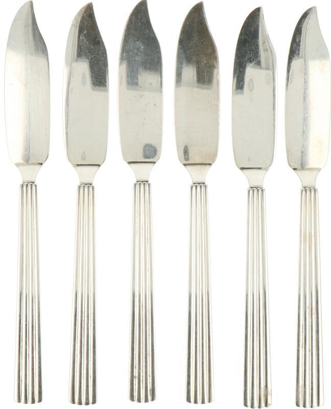 (6) Delige set Vis messen 'Bernadotte' Georg Jensen zilver.