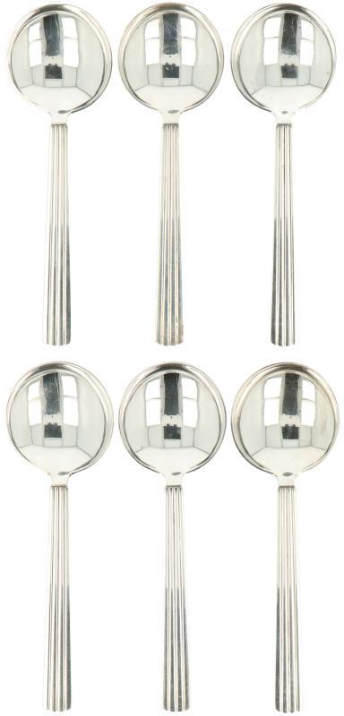 (6) Delige set Diner Lepels 'Bernadotte' Georg Jensen zilver.