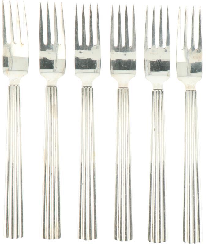 (6) Delige set Diner vorken 'Bernadotte' Georg Jensen zilver.