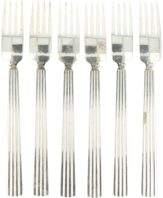 (6) Delige set Diner vorken 'Bernadotte' Georg Jensen zilver.
