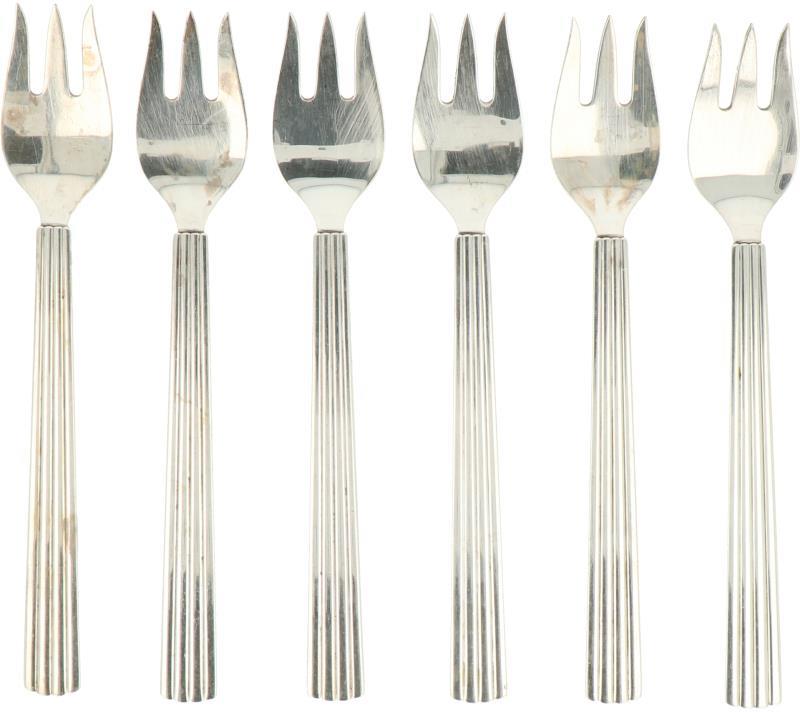 (6) Delige set Vis vorken 'Bernadotte' Georg Jensen zilver.