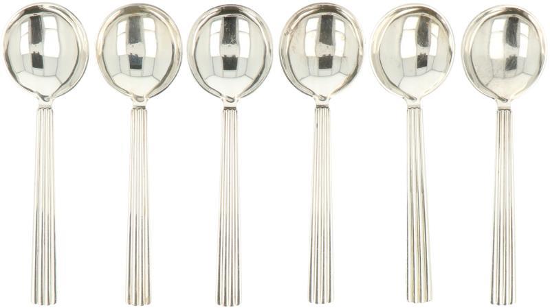 (6) Delige set Bouillon lepels 'Bernadotte' Georg Jensen zilver.