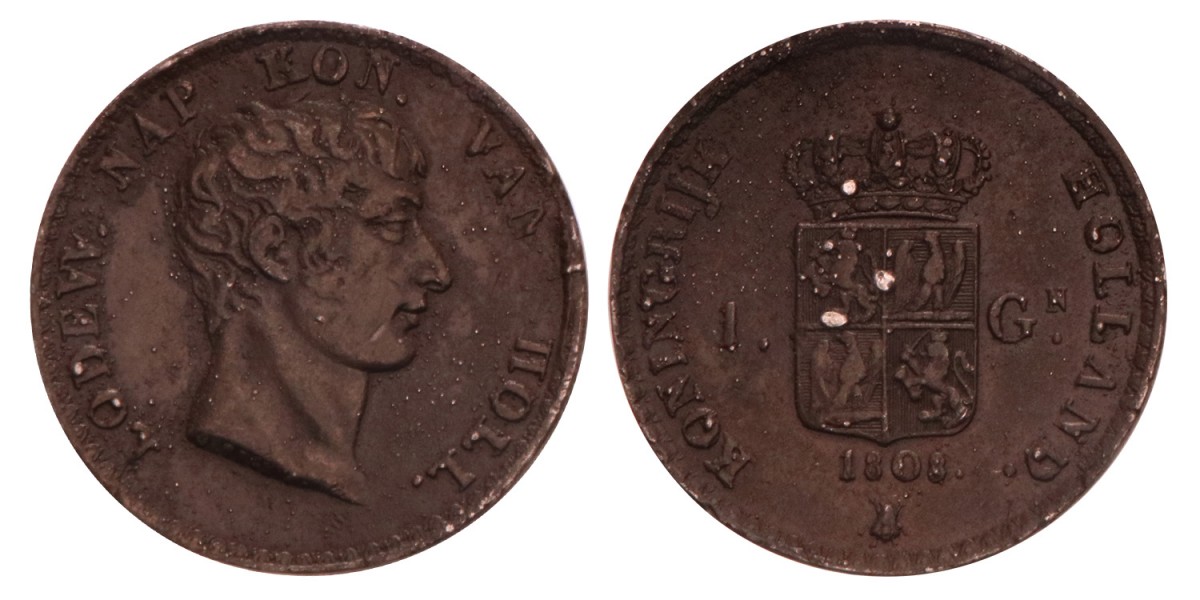 1 Gulden Lodewijk Napoleon 1808 afslag in verbronst tin. Prachtig.
