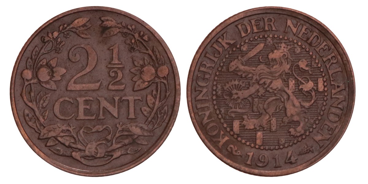 2½ Cent Wilhelmina 1914. Prachtig.
