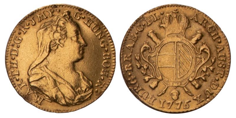 Halve Souverain D'Or Maria Theresia 1776 (b). Zeer Fraai (montage, gepoetst).