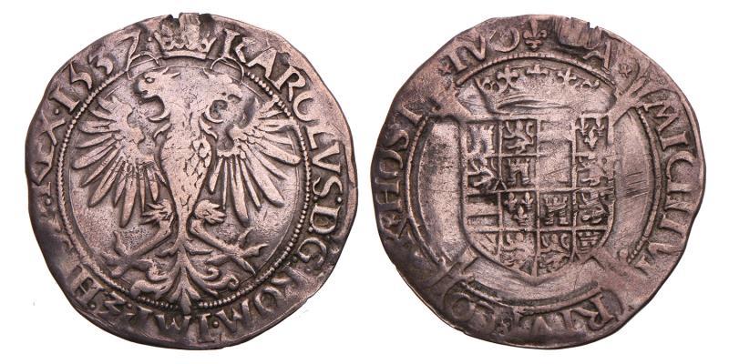 4 Stuiver Karel V, Vlaanderen 1537. Zeer Fraai.