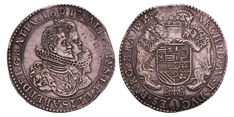 1 Ducaton Albrecht en Elizabeth, Brabant, Antwerpen 1618. Zeer Fraai +.
