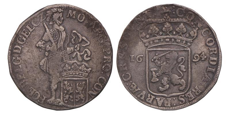 Zilveren dukaat Gelderland 1694. Zeer Fraai -.