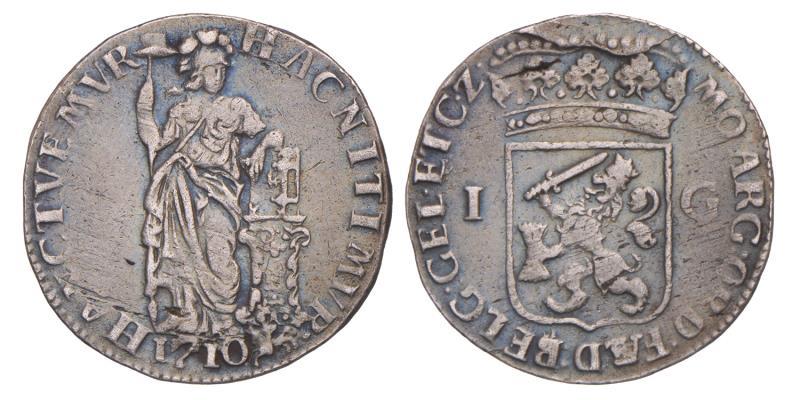 1 Gulden Gelderland 1710. Zeer Fraai.