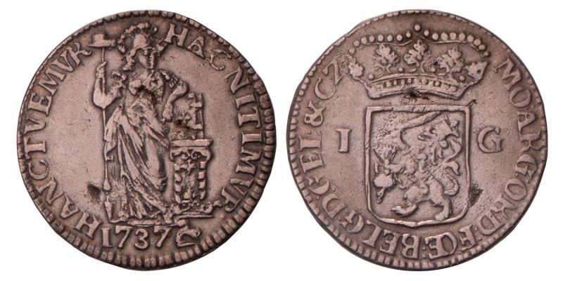 1 Gulden Gelderland 1737. Zeer Fraai.