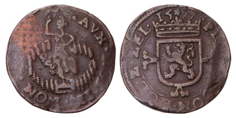 Kwart stuiver of oord Holland 1577. Fraai / Zeer Fraai.