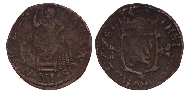 Kwart stuiver of oord Holland 1578. Fraai / Zeer Fraai.