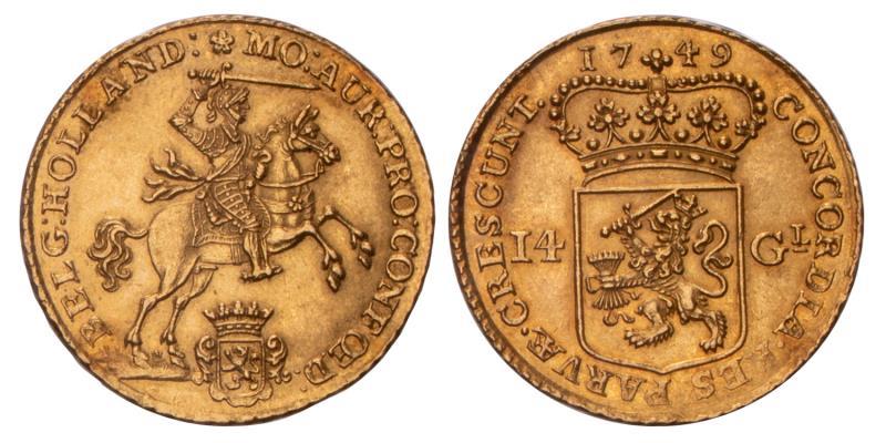 14 Gulden of gouden rijder Holland 1749. FDC.