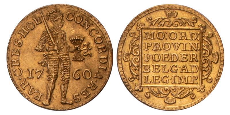 Gouden dukaat Holland 1760. Prachtig.