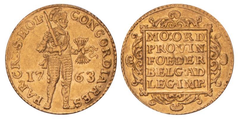Gouden dukaat Holland 1763. Zeer Fraai.