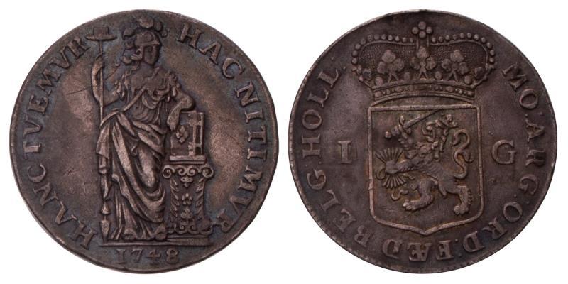 1 Gulden Holland 1748. Zeer Fraai +.