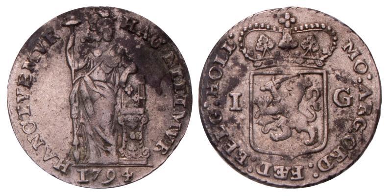 1 Gulden Holland 1794. Zeer Fraai.