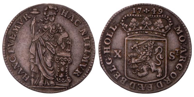 10 Stuiver Holland 1749 overslag. Prachtig.