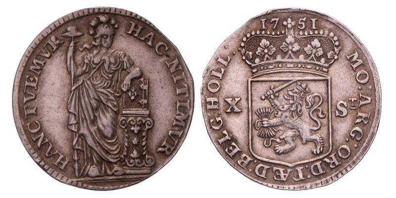 10 Stuiver Holland 1751. Zeer Fraai / Prachtig.