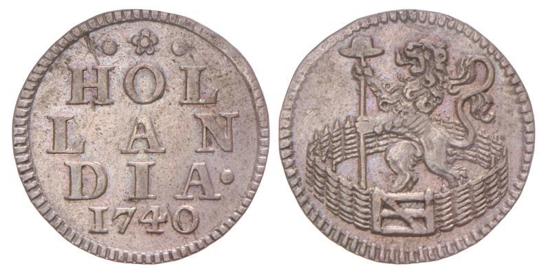 Duit afslag in zilver Holland 1740. Zeer Fraai / Prachtig.