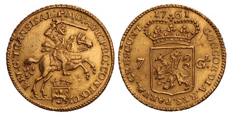 7 Gulden of halve gouden rijder Overijssel 1761. Prachtig -.
