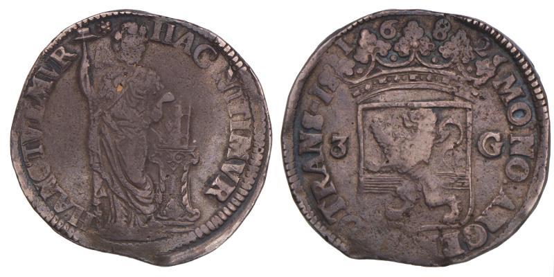 3 Gulden Overijssel 1682. Fraai / Zeer Fraai.