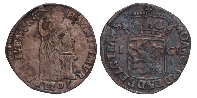 1 Gulden Overijssel 1701. Fraai / Zeer Fraai.