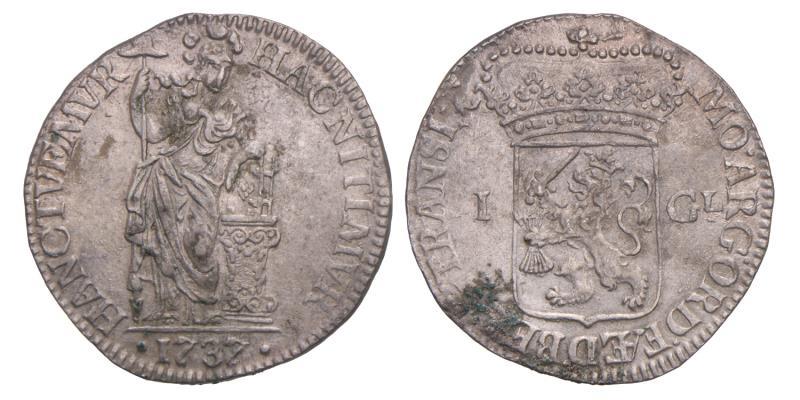 1 Gulden Overijssel 1737. Zeer Fraai.