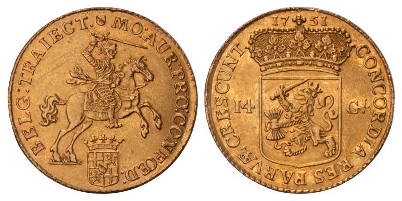 14 Gulden of gouden rijder Utrecht 1751. Prachtig -.