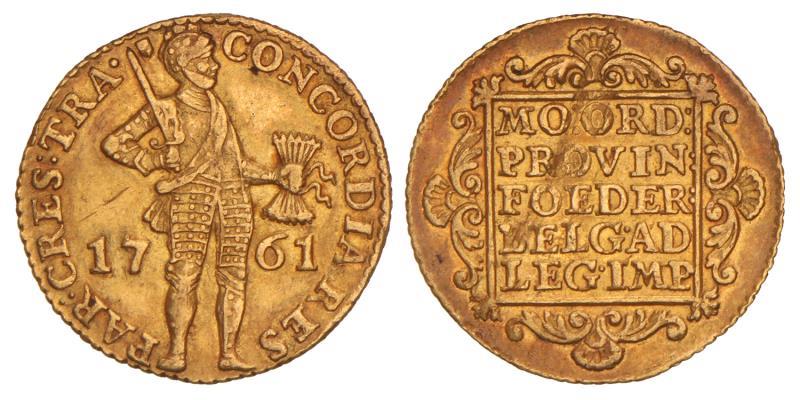 Gouden dukaat Utrecht 1761. Zeer Fraai / Prachtig.