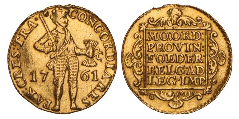 Gouden dukaat Utrecht 1761. Zeer Fraai +.