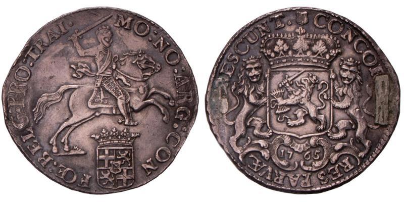 Halve dukaton of zilveren rijder Utrecht 1765. Zeer Fraai / Prachtig (montage).