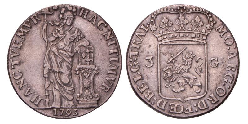 3 Gulden Utrecht 1793. Zeer Fraai +.