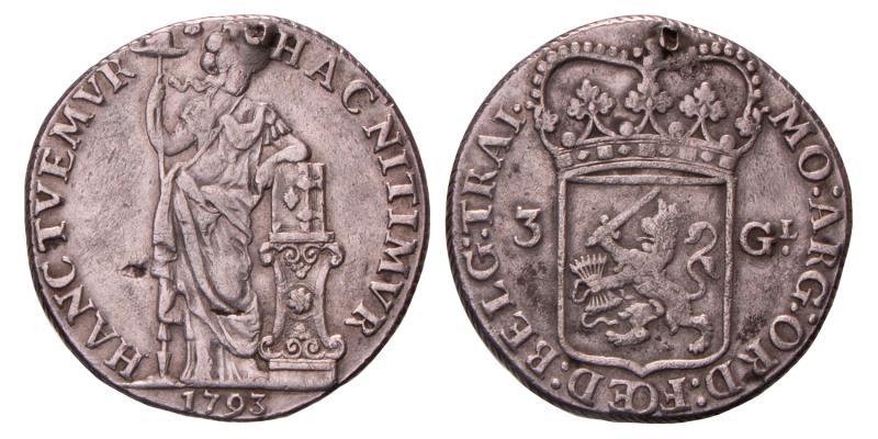 3 Gulden Utrecht 1793. Fraai (montage plekken).