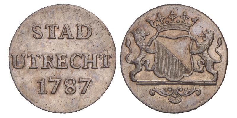 Duit afslag in zilver Utrecht Stad 1787. Prachtig -.