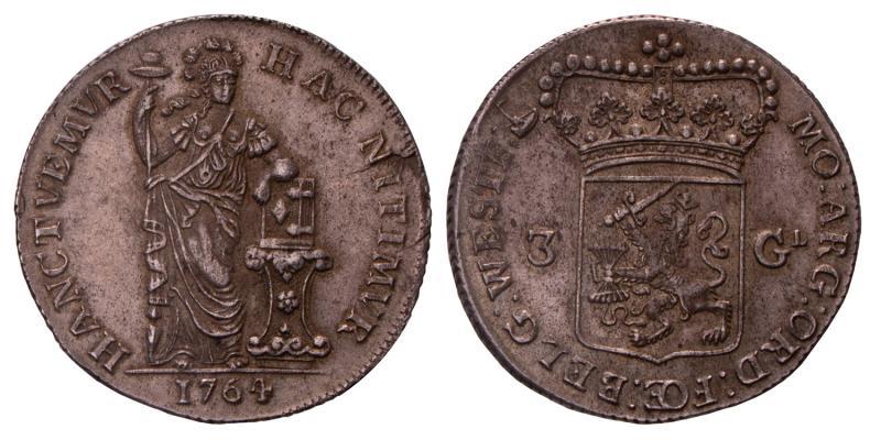 3 Gulden West-Friesland 1764. Prachtig -.