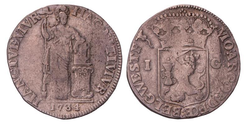 1 Gulden West-Friesland 1734. Fraai.