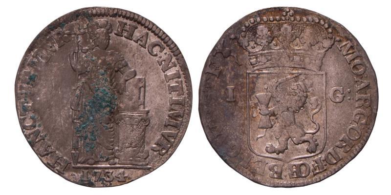 1 Gulden West-Friesland 1734. Fraai.