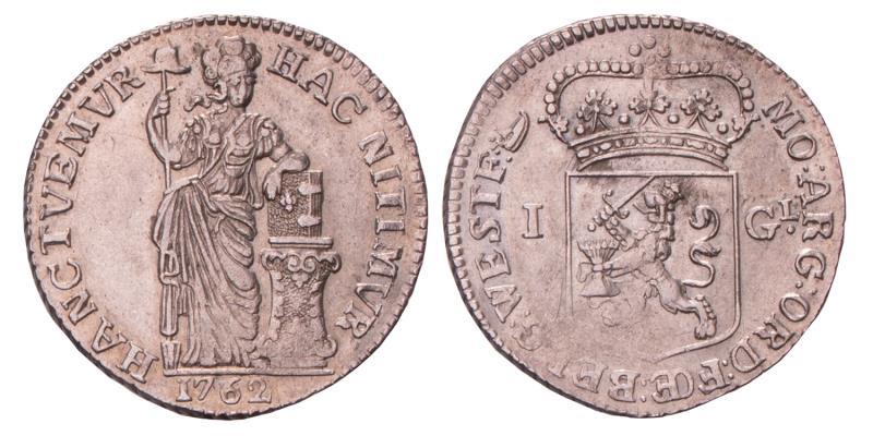 1 Gulden West-Friesland 1762. Zeer Fraai +.