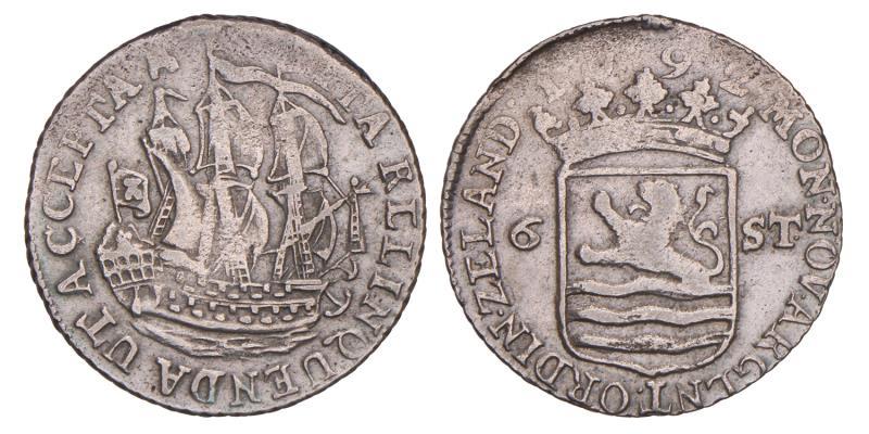 Scheepjesschelling van 6 stuiver Zeeland 1792. Fraai / Zeer Fraai.