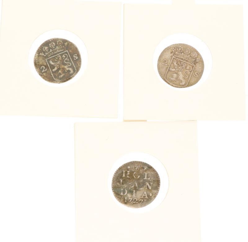 Lot (3) dubbele Stuivers 1726/27/30. Gemiddeld Fraai / Zeer Fraai.