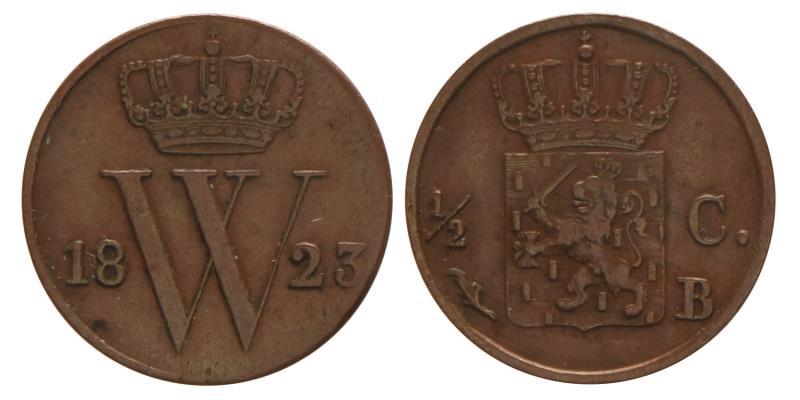 ½ Cent Willem I 1823 B. Zeer Fraai / Prachtig.