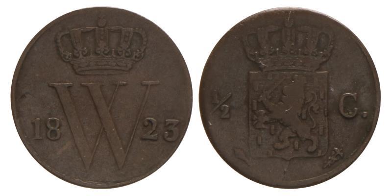 ½ Cent Willem I 1823 U. Zeer Fraai.